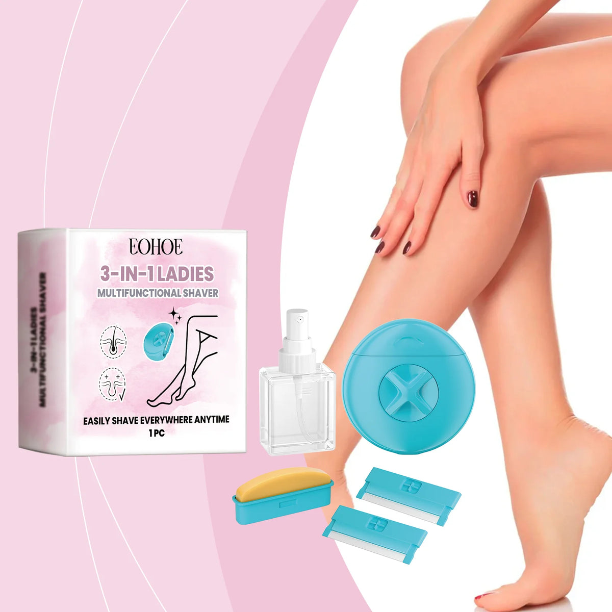 3-in-1 Women's Shaving Razor: Portable Multifunctional Shaver with Moisturizing Soap and Spray Bottle for Travel-Friendly Body Hair Removal on Legs and Arms