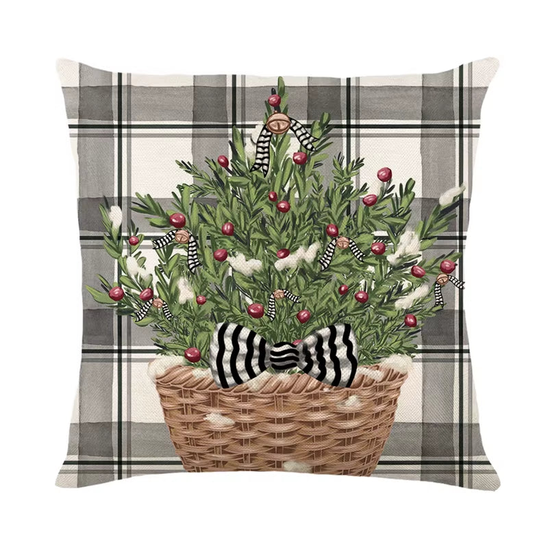 Linen Christmas Pillow Cover - Festive Snowman & Elk Design for 2024 Holiday Home Decor - Perfect Sofa & Car Cushion Cover (45x45cm)