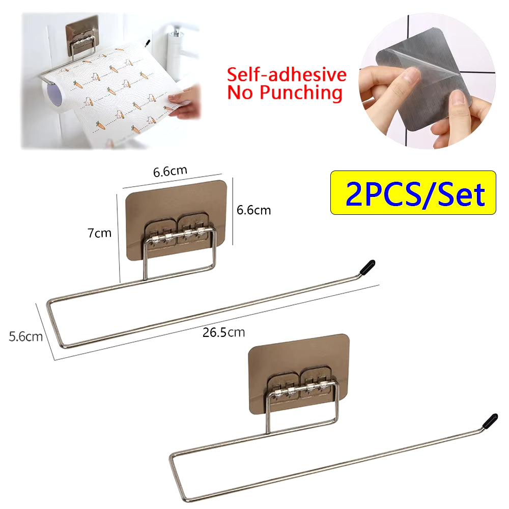 2PCS Adhesive Kitchen Paper Towel Holder & Toilet Paper Rack - Stylish Tissue Dispenser & Napkin Storage Solution