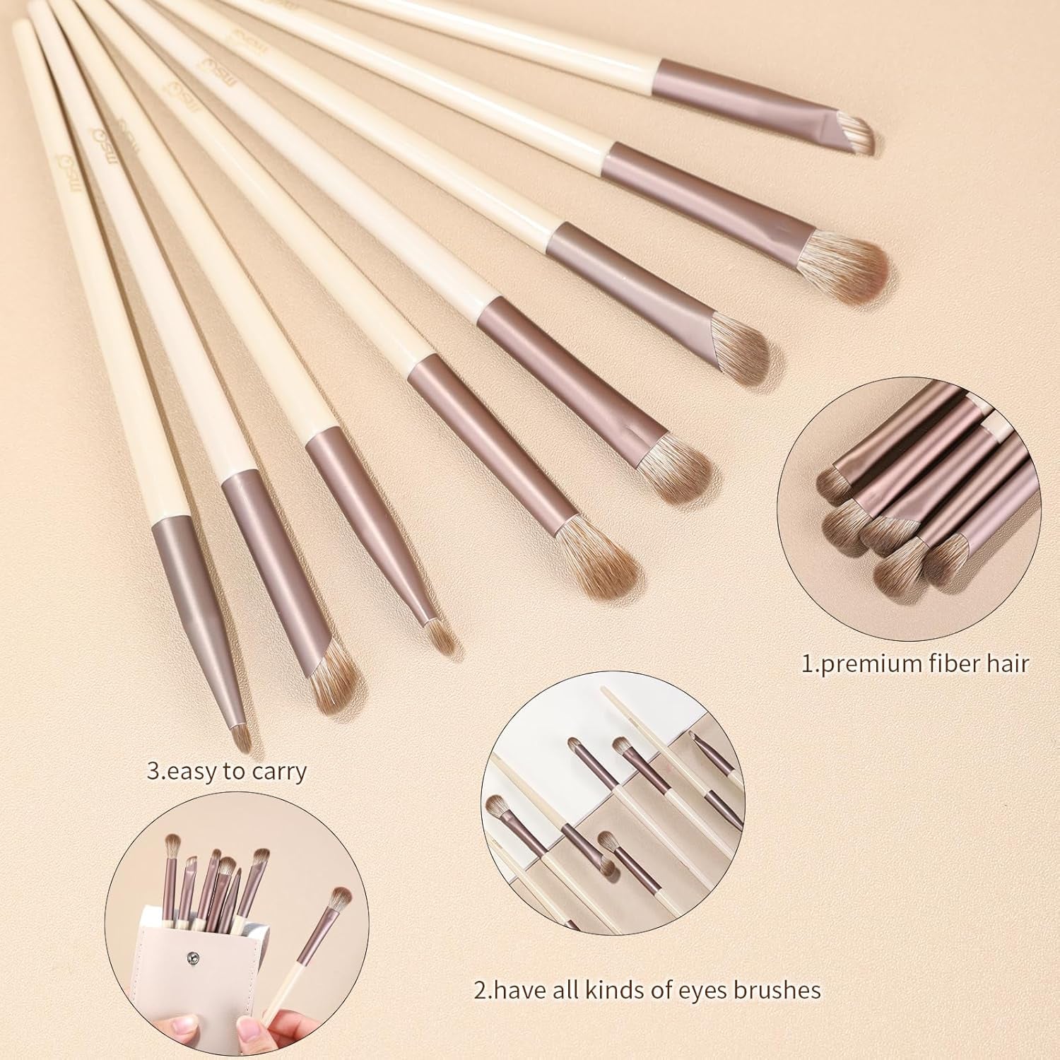 Premium 8-Piece  Eyeshadow Makeup Brush Set - Synthetic Eyebrow, Eyeliner, and Blending Brushes