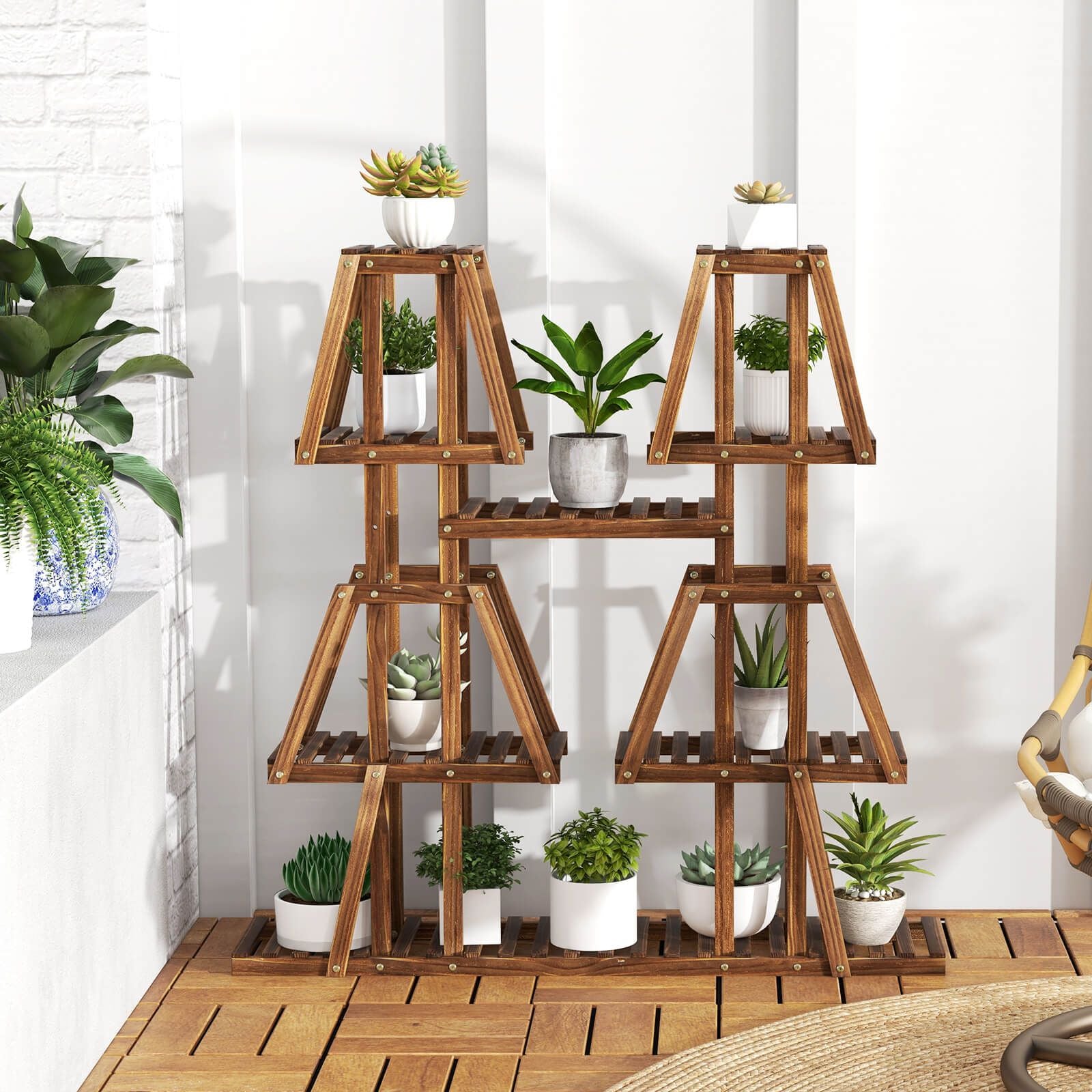 114 cm Tall Wooden Plant Stand - 5-Tier Rack for 10 Potted Plants