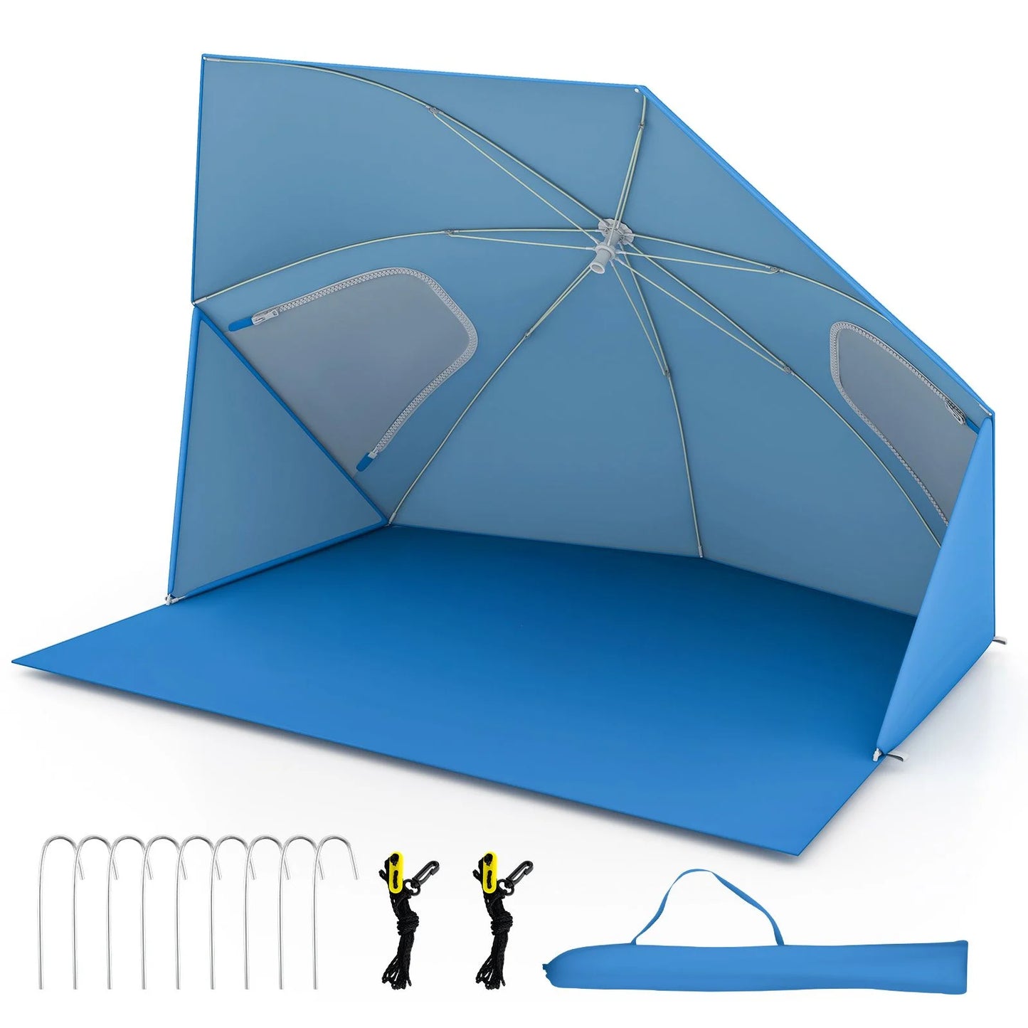 Convertible Beach Tent for 2-4 People with Roll-Up Windows