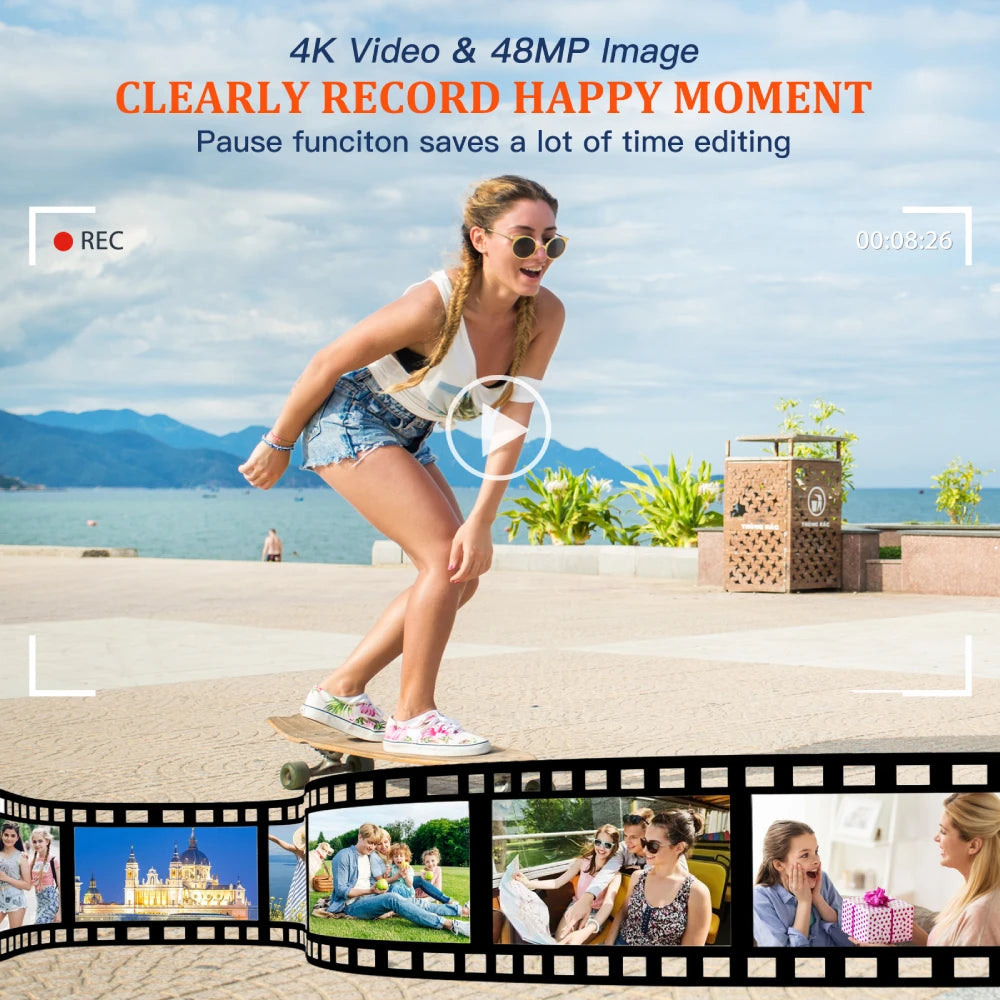 Capture Stunning Moments: 4K Auto Focus 48MP Vlogging Camera with Anti-Shake & Viewfinder - Perfect for YouTube (Brown)