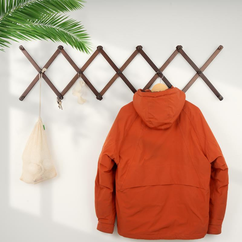 Expandable Accordion Peg Rack with 16 Hooks - Versatile Wooden Organizer for Hats, Coats, Tools & More - Space-Saving Storage Solution for Home, Garage & Entryway (Brown)
