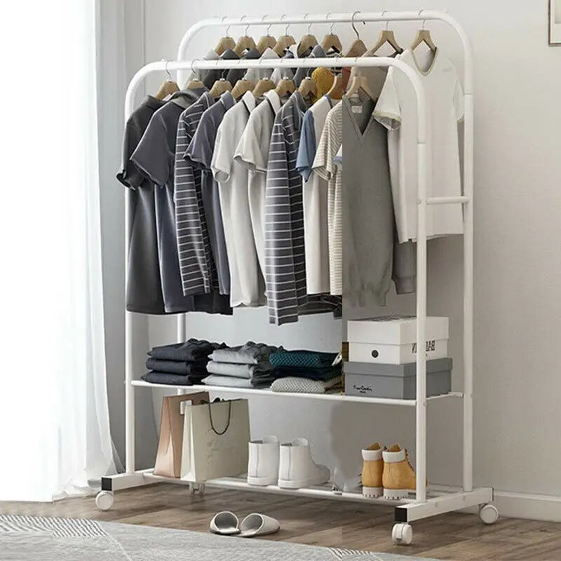 1.5M Large Clothes Rack Double Rail with Shoes Rack