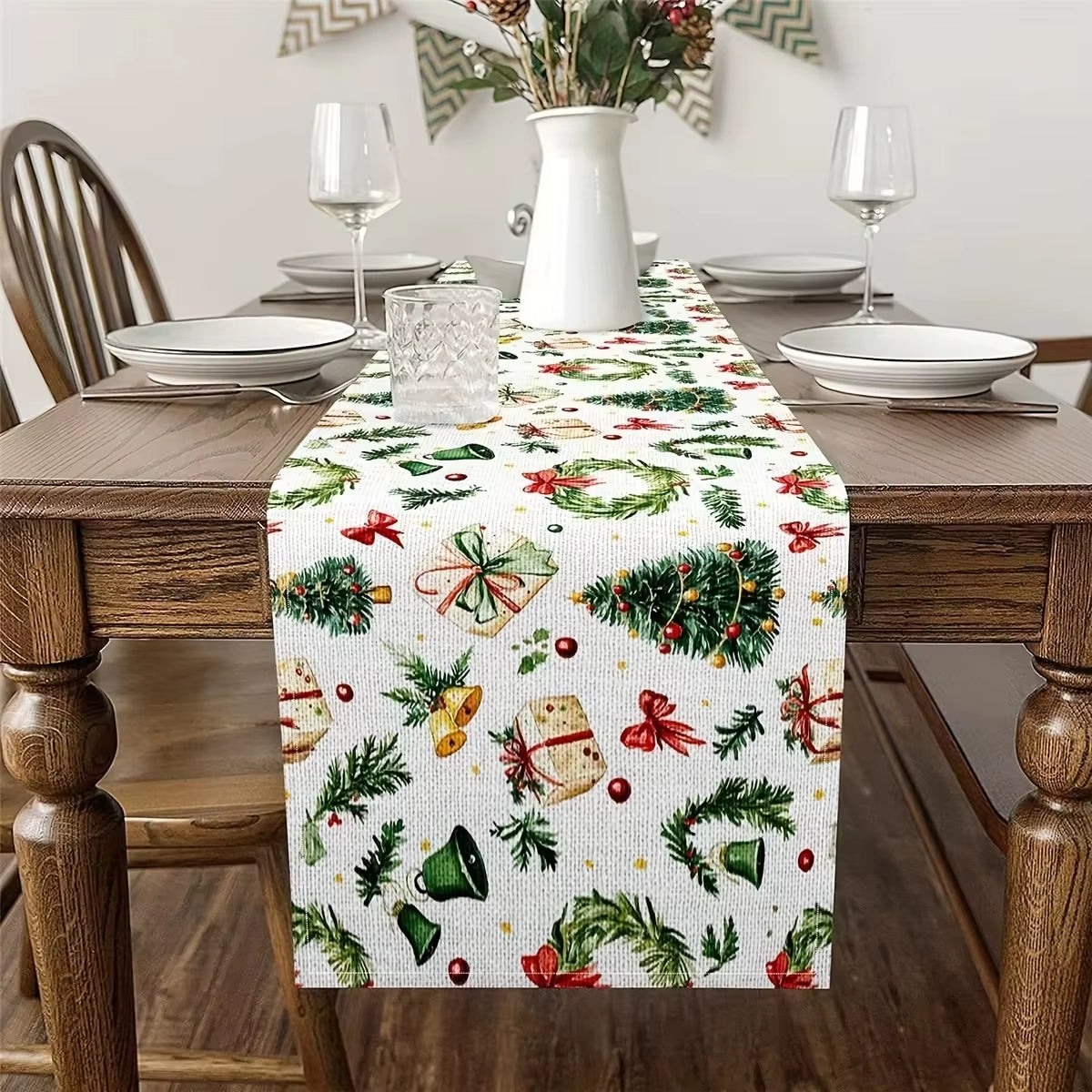 Cozy Christmas Tree Print Table Runner | Ideal for Winter Holiday Tables & Christmas Kitchen Decor