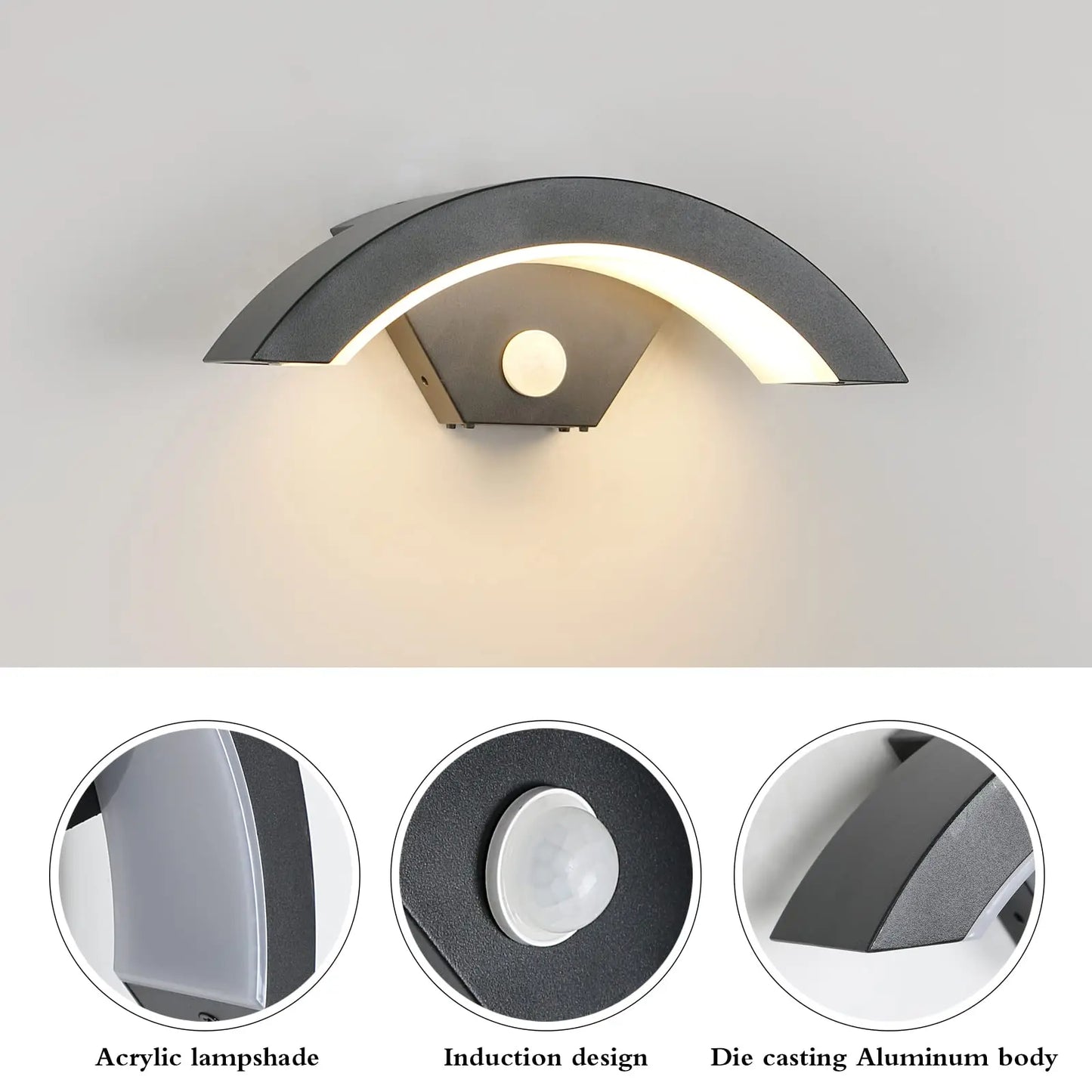 Modern Wall Light 24W Motion Sensor Wall Lamp, 3000K Warm Black Light Wall Lamp, Outdoor Lamp Wall Sconce for Hallways, Gardens