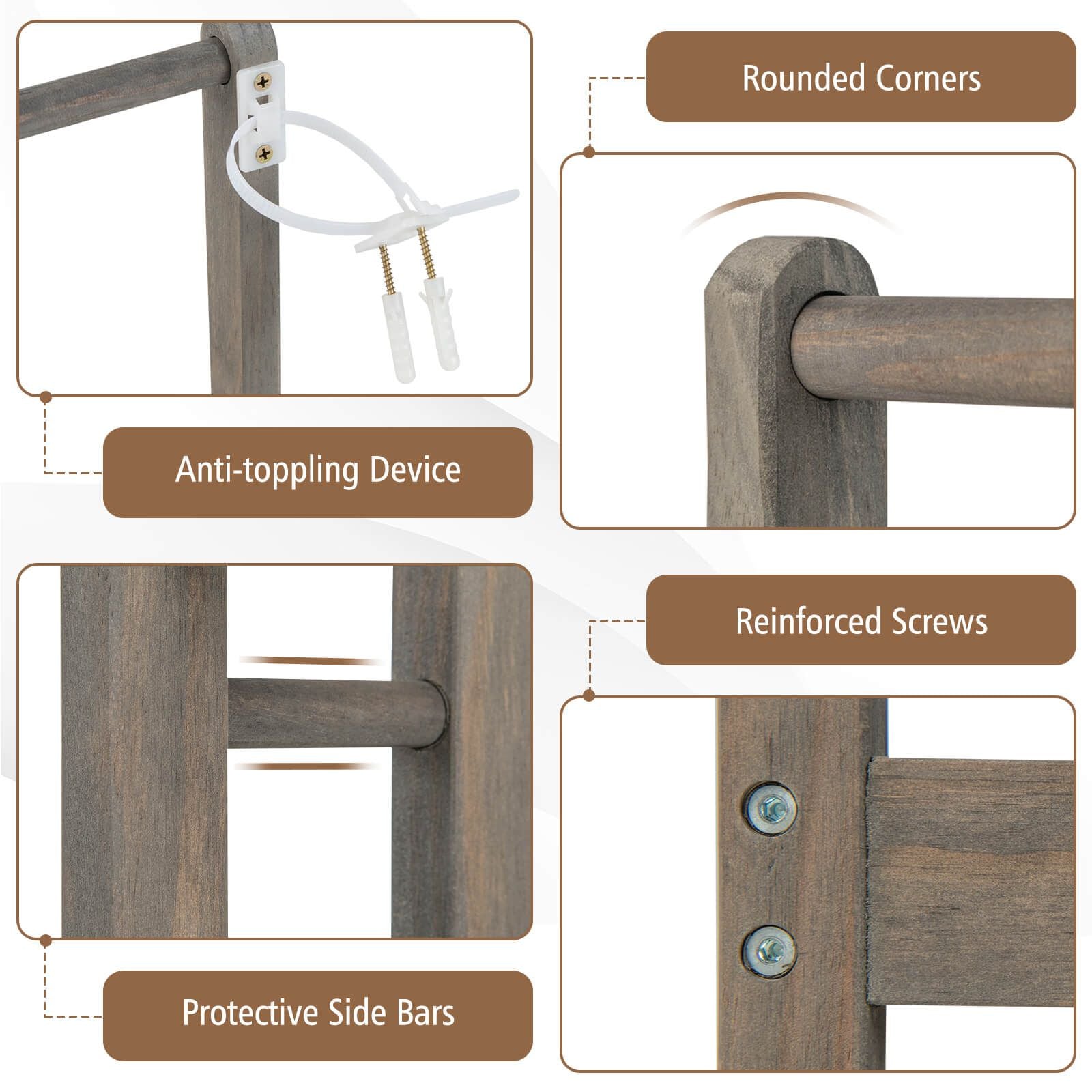 Freestanding Wood Towel Rack with 3 Individual Bars and Bottom Storage Shelf