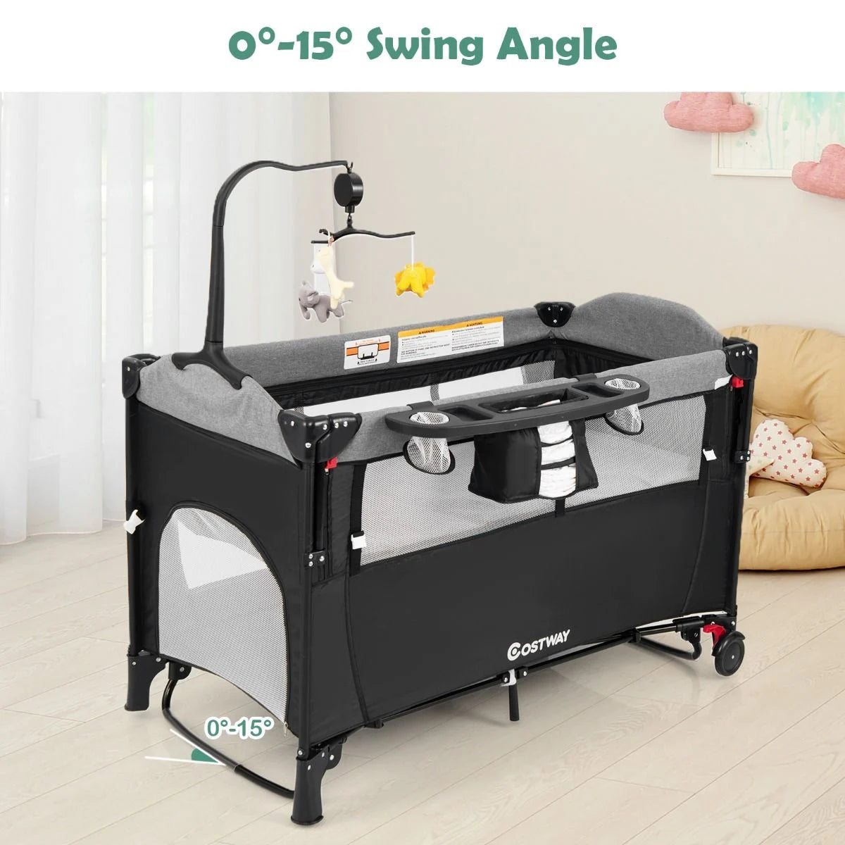 Versatile 5-in-1 Baby Bassinet & Bedside Sleeper with Nappy Changing Station and Fun Attached Toys