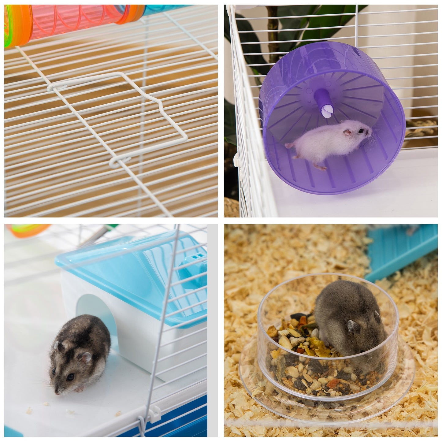Blue Hamster Cage with Fun Tubes, Exercise Wheel, Water Bottle, and Food Dish