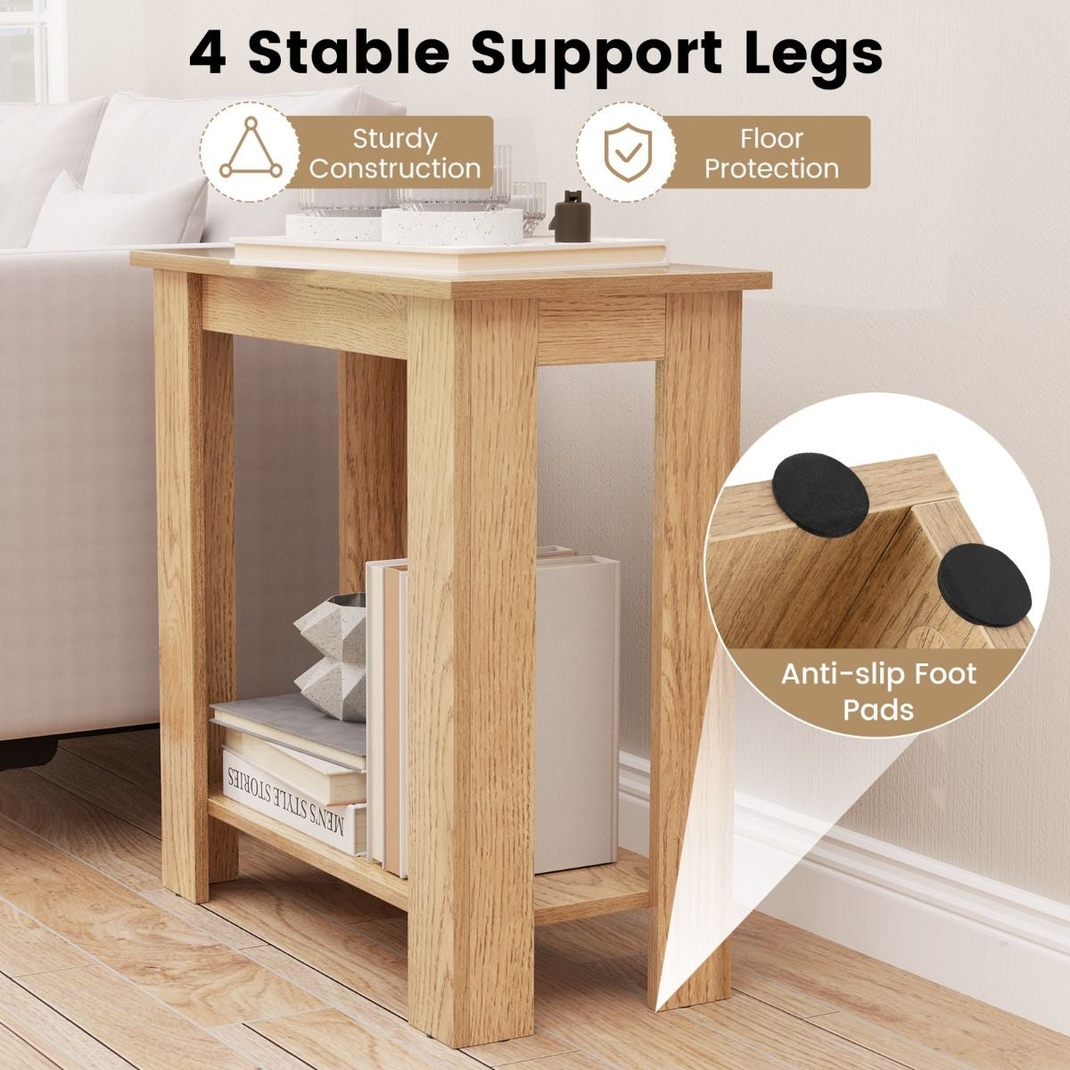 Stylish 2-Tier End Table with Storage Shelf for Small Spaces