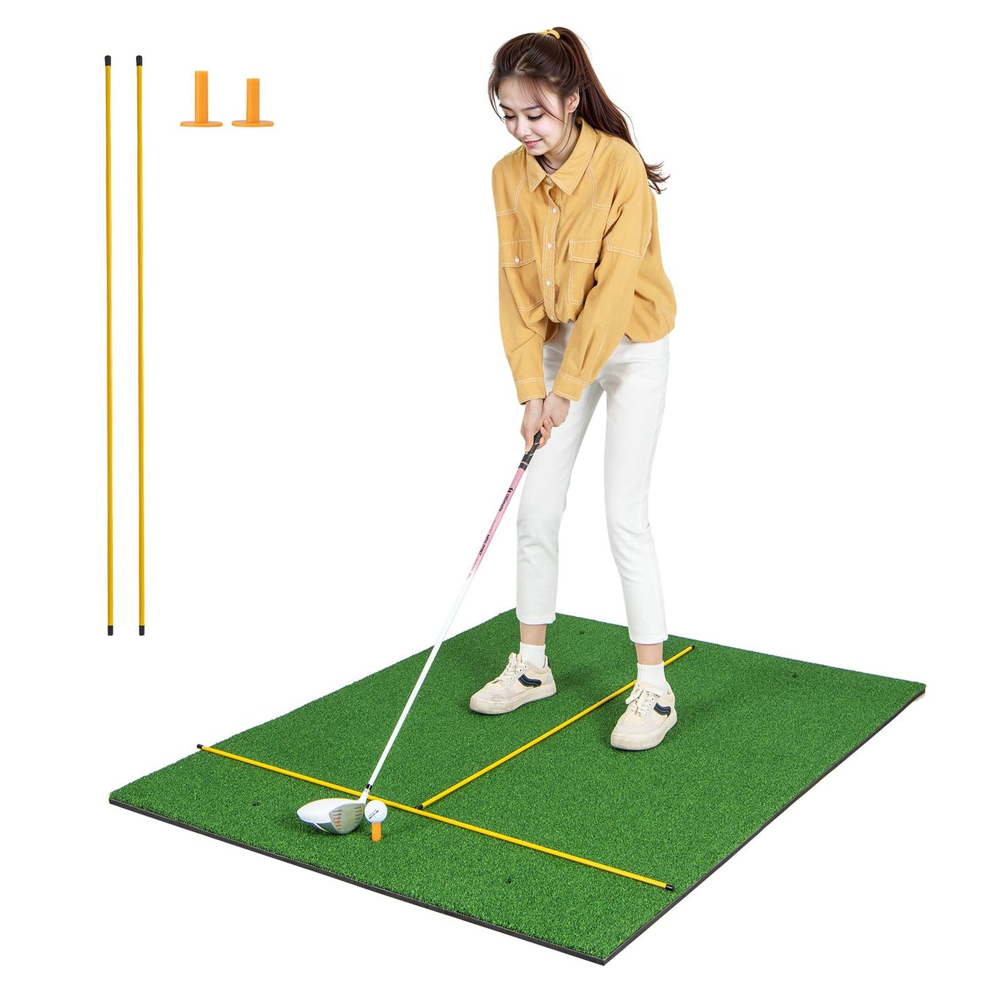 Professional 3-in-1 Golf Practice Hitting Mat with Synthetic Grass Turf