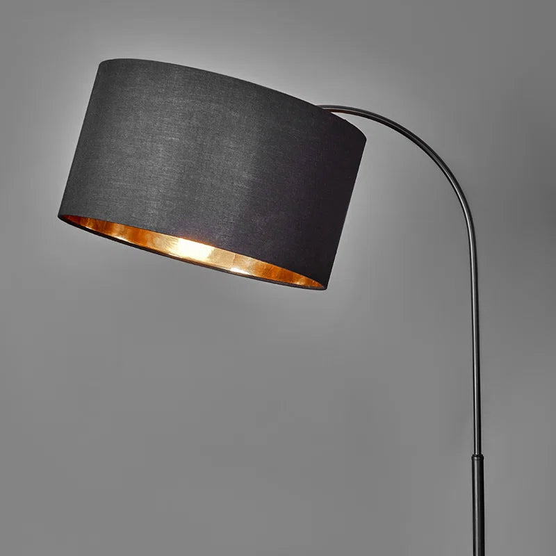 Elegant 155 cm Curva Trend Black Floor Lamp with Reni Large Black & Gold Drum Shade
