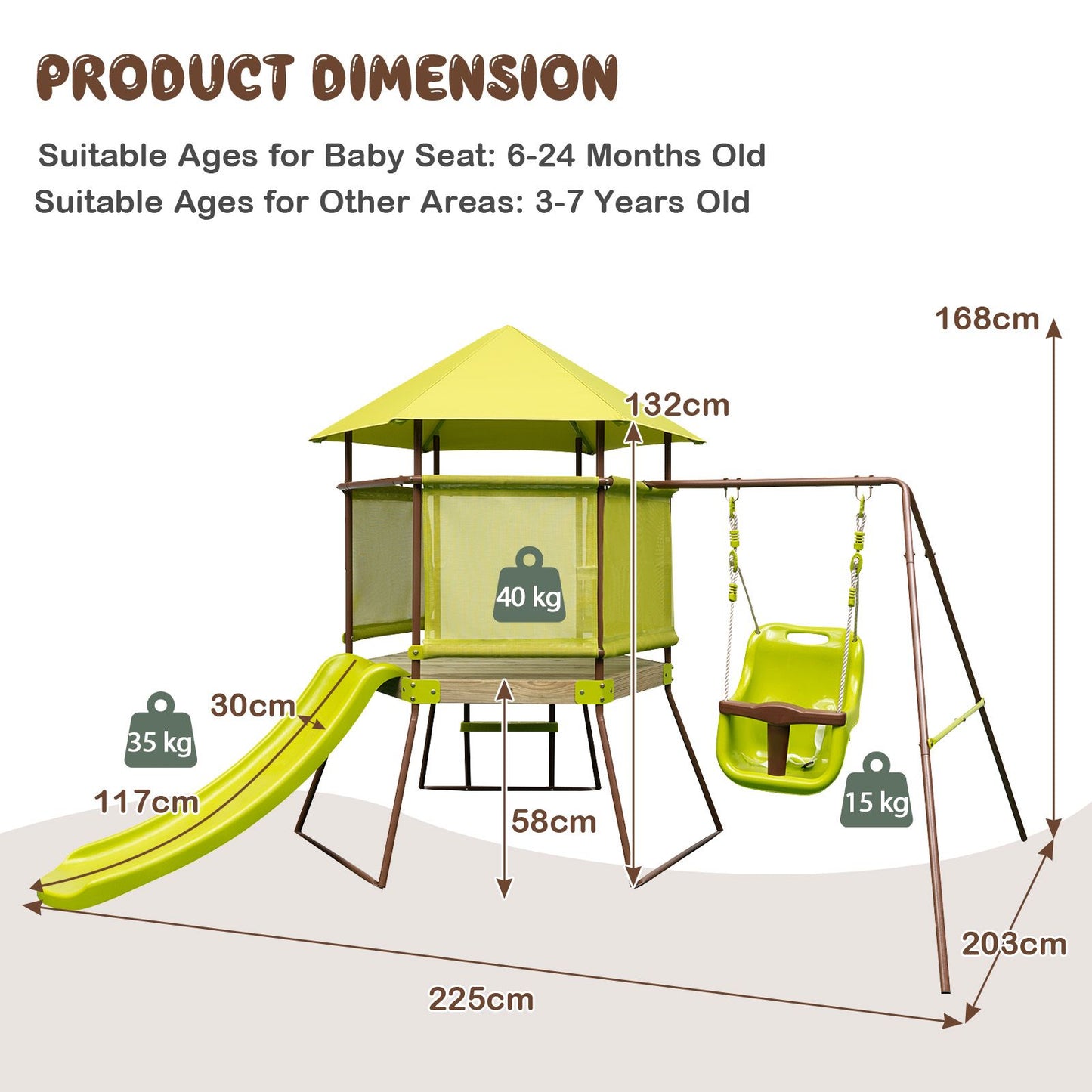 Height-Adjustable 4-in-1 Swing Set with Metal Frame and Ground Stakes