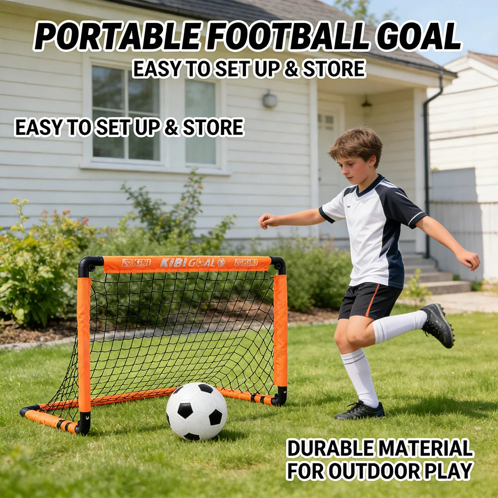 Portable Foldable Football Goal Set with Ball and Air Pump Kids Soccer Training Equipment for Garden Park Backyard Outdoor Play