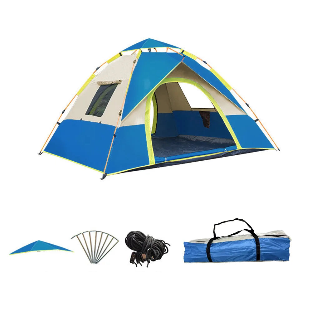 3-4 Person Pop Up Camping Tent - Instant Automatic Setup Double Layer Waterproof 4 Season Family Outdoor Travel Tent for UK Garden Beach Festival - Sky Blue