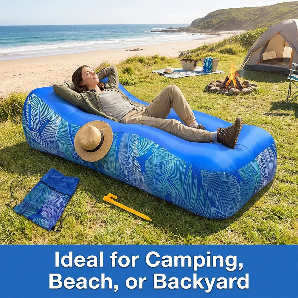 Portable Air Sofa Inflatable No Pump Needed Running Air Sofa 200kg Weight Capacity, Lightweight Travel Lounger for Beach Garden