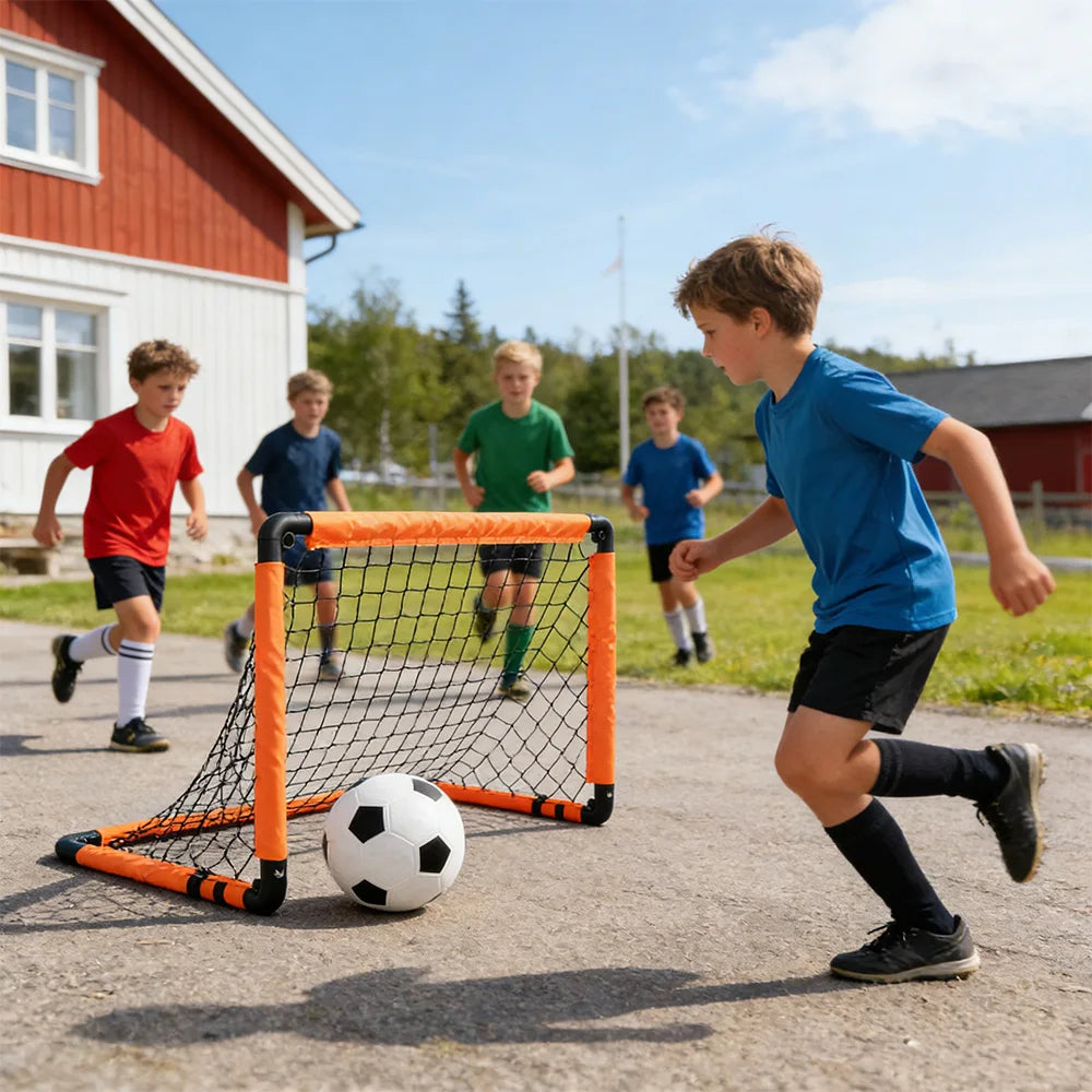 Portable Foldable Football Goal Set with Ball and Air Pump Kids Soccer Training Equipment for Garden Park Backyard Outdoor Play