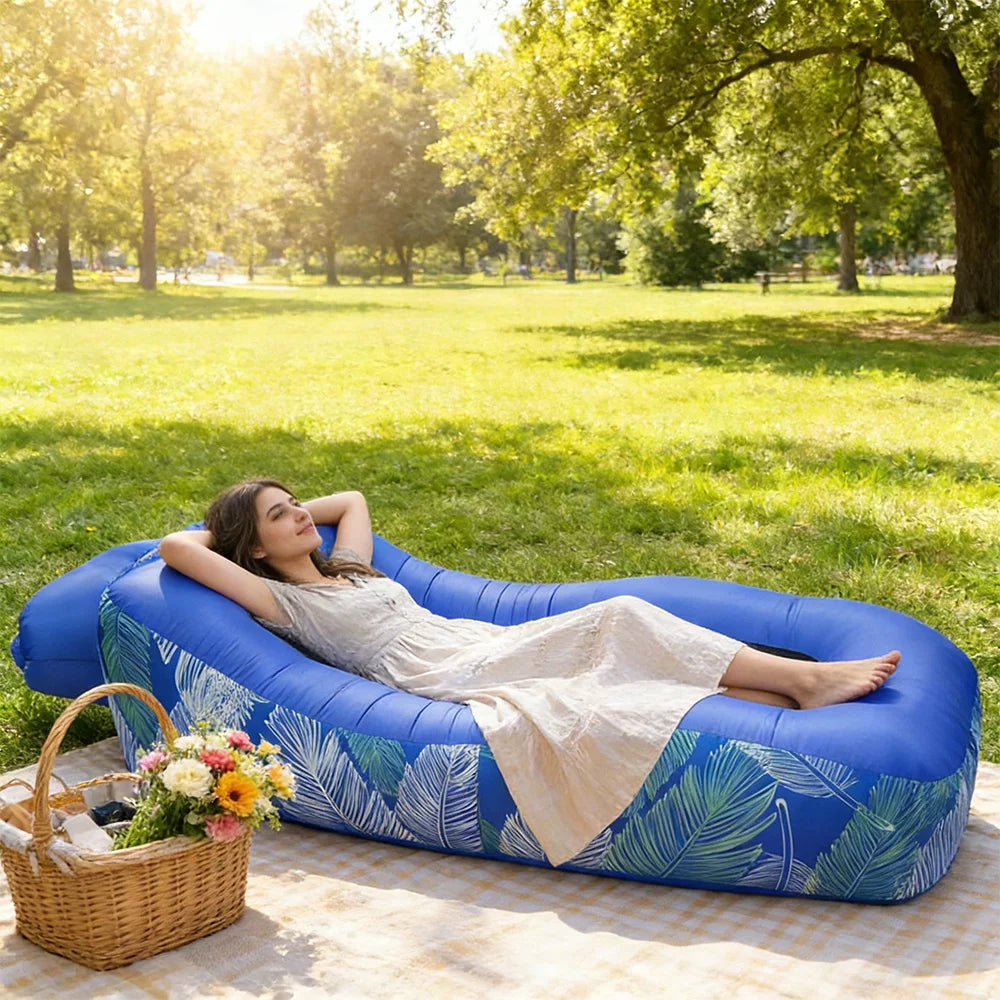 Portable Air Sofa Inflatable No Pump Needed Running Air Sofa 200kg Weight Capacity, Lightweight Travel Lounger for Beach Garden