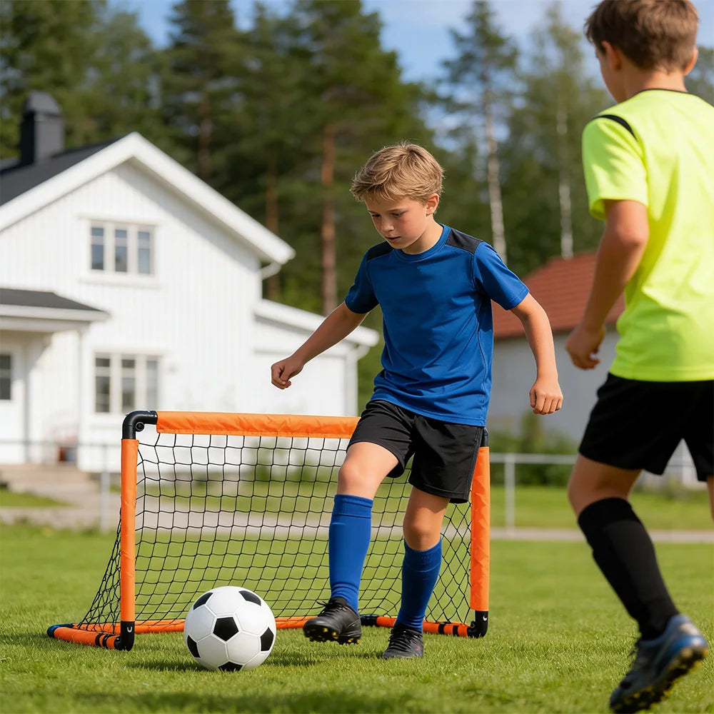 Portable Foldable Football Goal Set with Ball and Air Pump Kids Soccer Training Equipment for Garden Park Backyard Outdoor Play