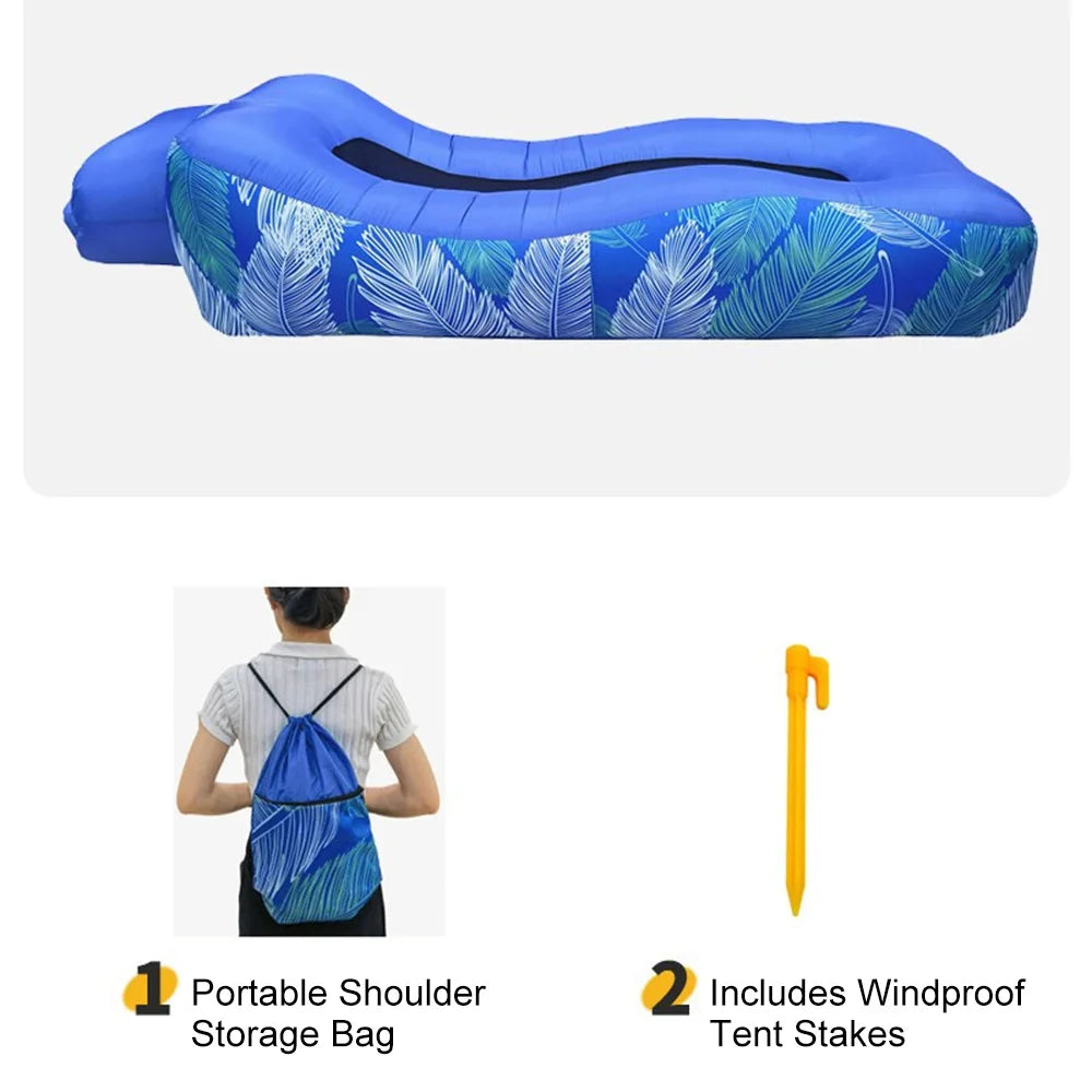 Portable Air Sofa Inflatable No Pump Needed Running Air Sofa 200kg Weight Capacity, Lightweight Travel Lounger for Beach Garden
