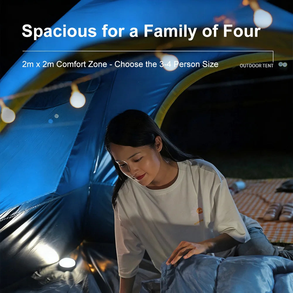 3-4 Person Pop Up Camping Tent - Instant Automatic Setup Double Layer Waterproof 4 Season Family Outdoor Travel Tent for UK Garden Beach Festival - Sky Blue