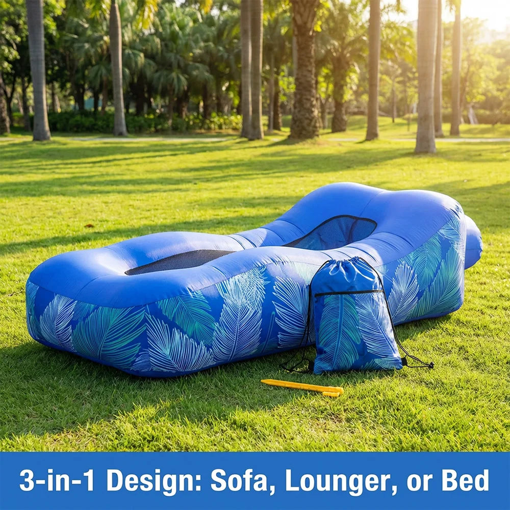 Portable Air Sofa Inflatable No Pump Needed Running Air Sofa 200kg Weight Capacity, Lightweight Travel Lounger for Beach Garden