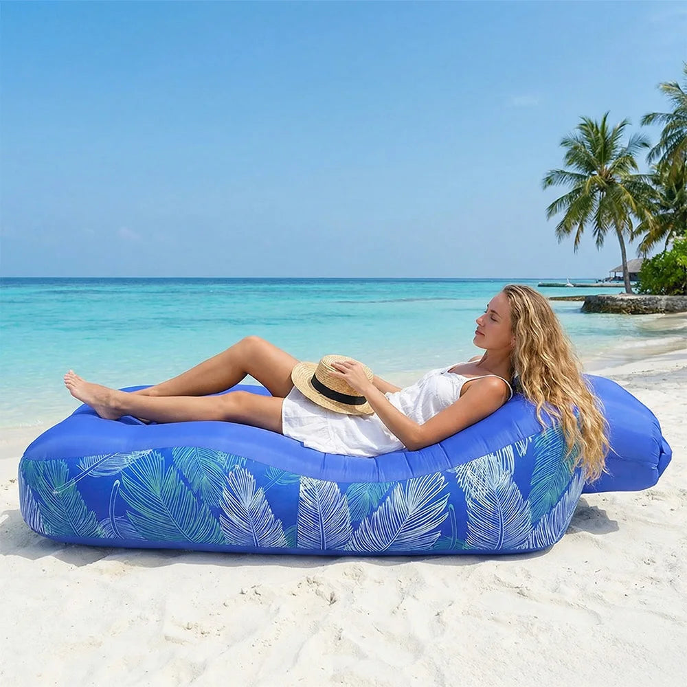 Portable Air Sofa Inflatable No Pump Needed Running Air Sofa 200kg Weight Capacity, Lightweight Travel Lounger for Beach Garden