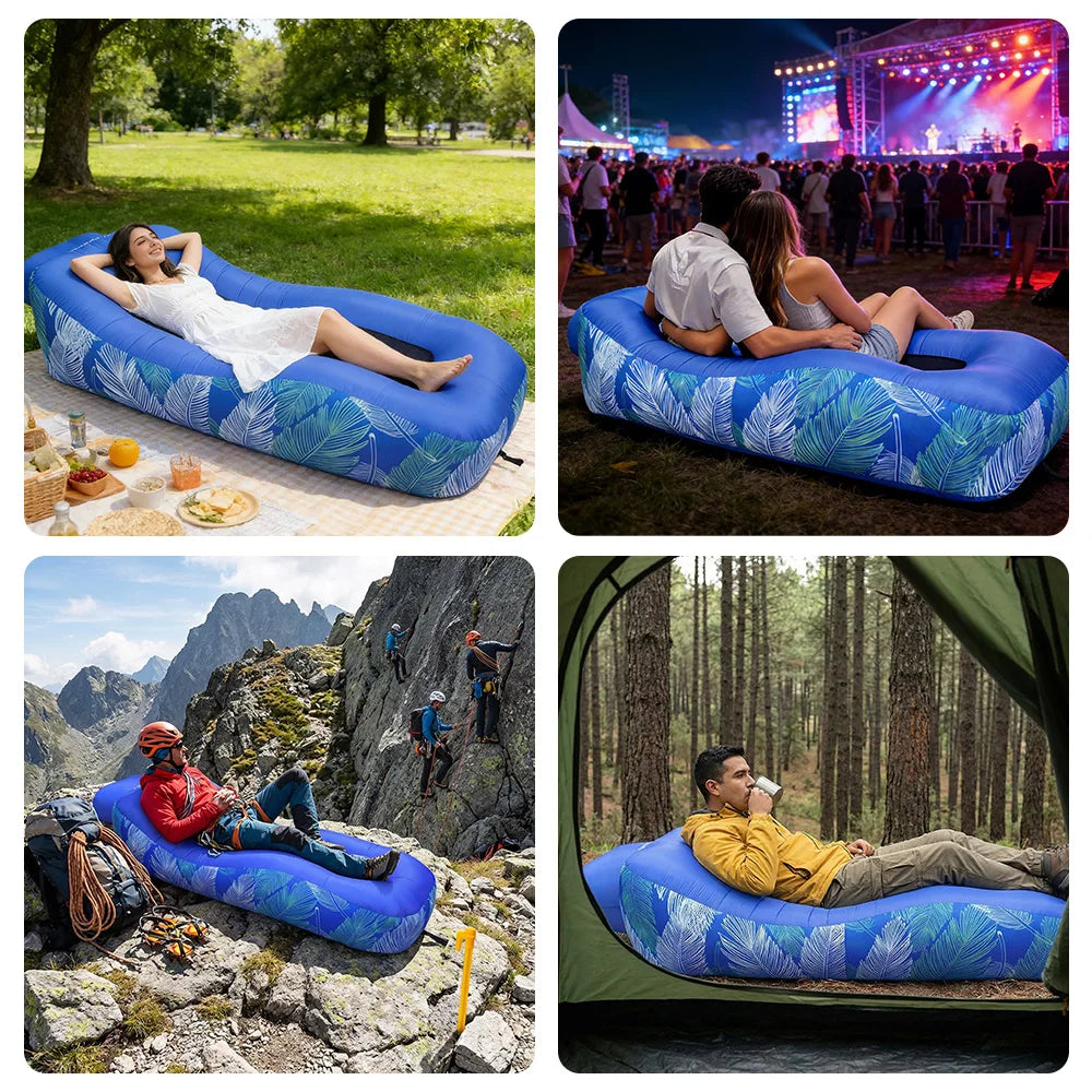 Portable Air Sofa Inflatable No Pump Needed Running Air Sofa 200kg Weight Capacity, Lightweight Travel Lounger for Beach Garden