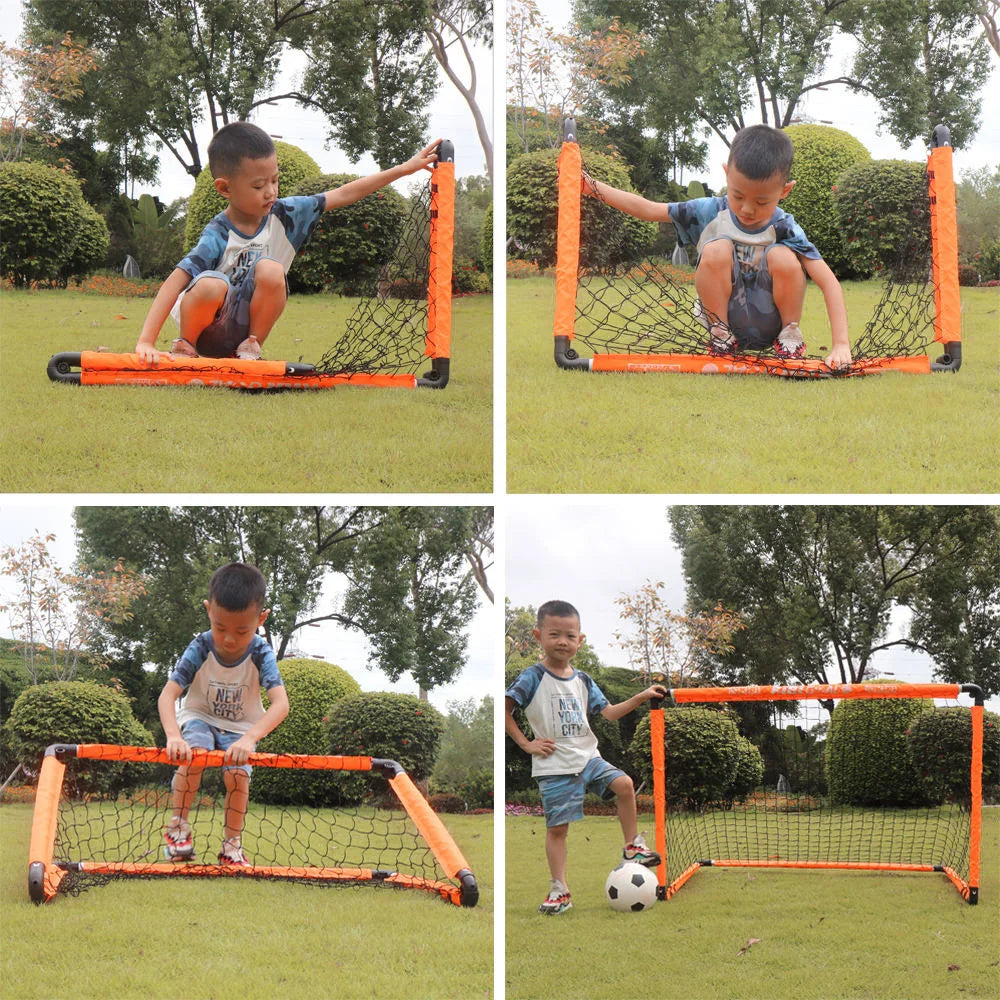 Portable Foldable Football Goal Set with Ball and Air Pump Kids Soccer Training Equipment for Garden Park Backyard Outdoor Play