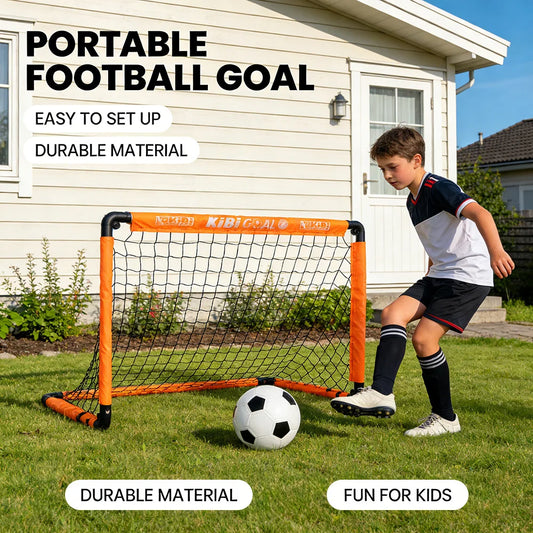 Portable Foldable Football Goal Set with Ball and Air Pump Kids Soccer Training Equipment for Garden Park Backyard Outdoor Play