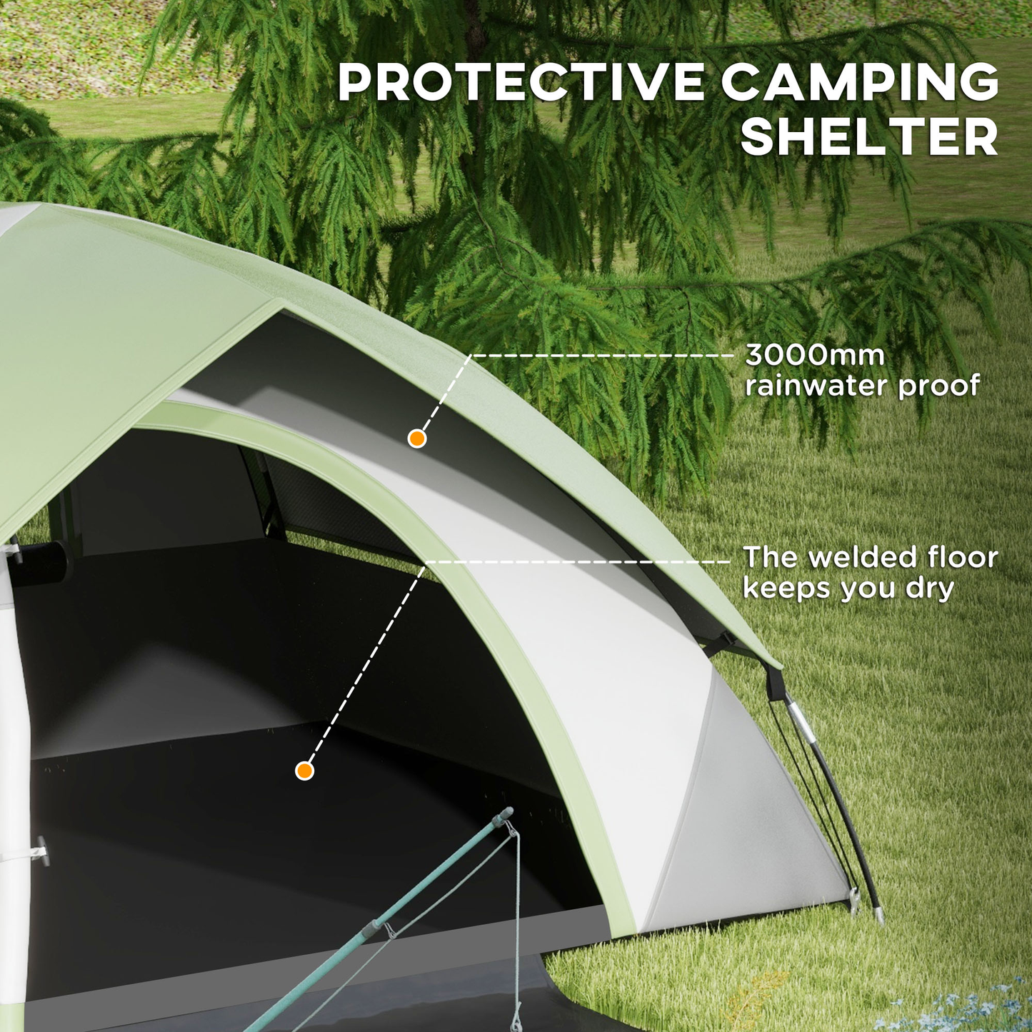 Camping Tent for 2 Person with Sewn-In Groundsheet, 3000Mm Waterproof