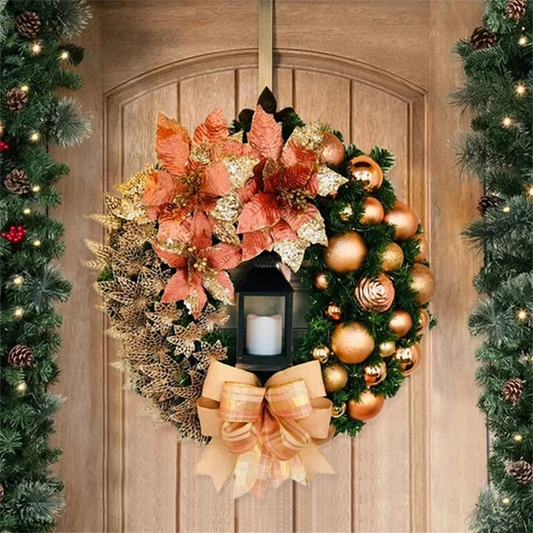 Christmas Garland Arrangement Christmas Ornament Spruce Christmas Wreath with LED Light Front Door Home Party Hanging Garland
