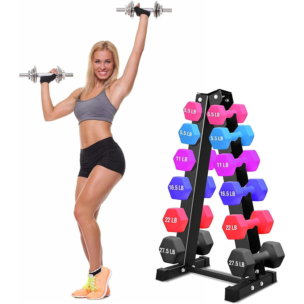Dumbbell Rack A-shaped Dumbbell Stand for 6 Pairs of Dumbbells Weight Rack with Anti-slip Pads