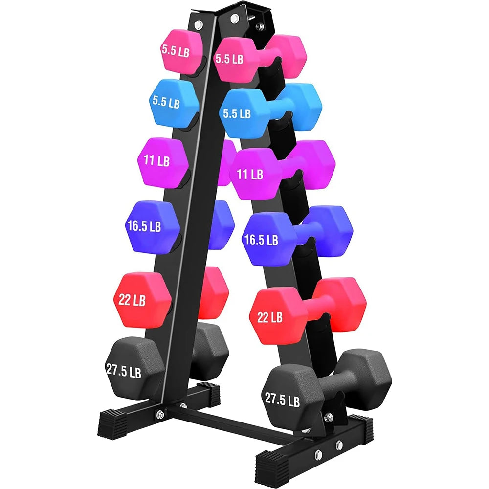 Dumbbell Rack A-shaped Dumbbell Stand for 6 Pairs of Dumbbells Weight Rack with Anti-slip Pads
