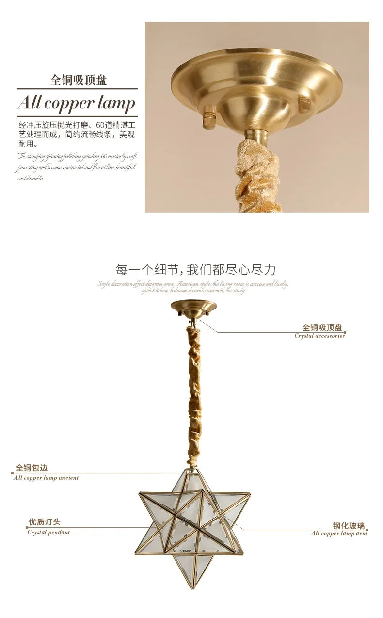 Simple Bedroom Creative Personality Glass/copper Star Chandelier Lamps