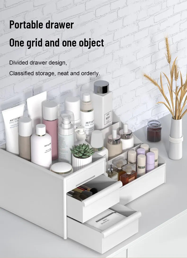 1pc White New Drawer Makeup Storage Box - Dormitory Finishing Plastic Shelf