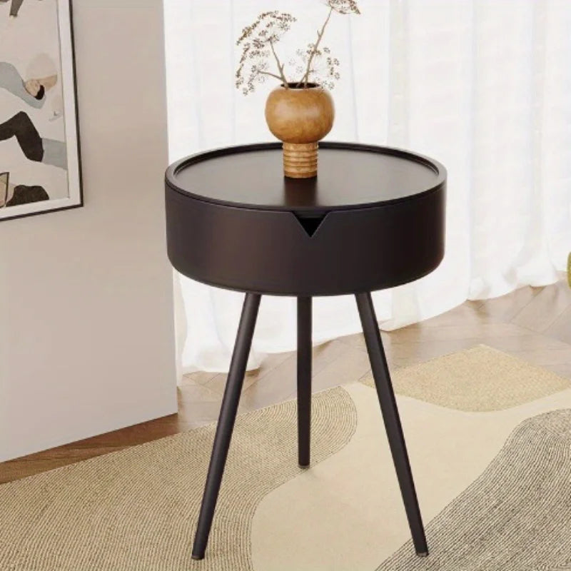 Round Nightstand with Storage - Bedside Table for Bedroom, Small Side Table for Living Room