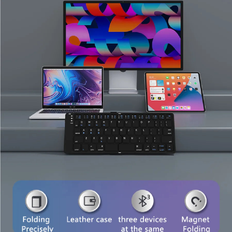 BOW Foldable Bluetooth Keyboard Rechargeable Wireless Keyboard  Folding 2.4G Keyboard for iPhone ipad Laptop Desktop