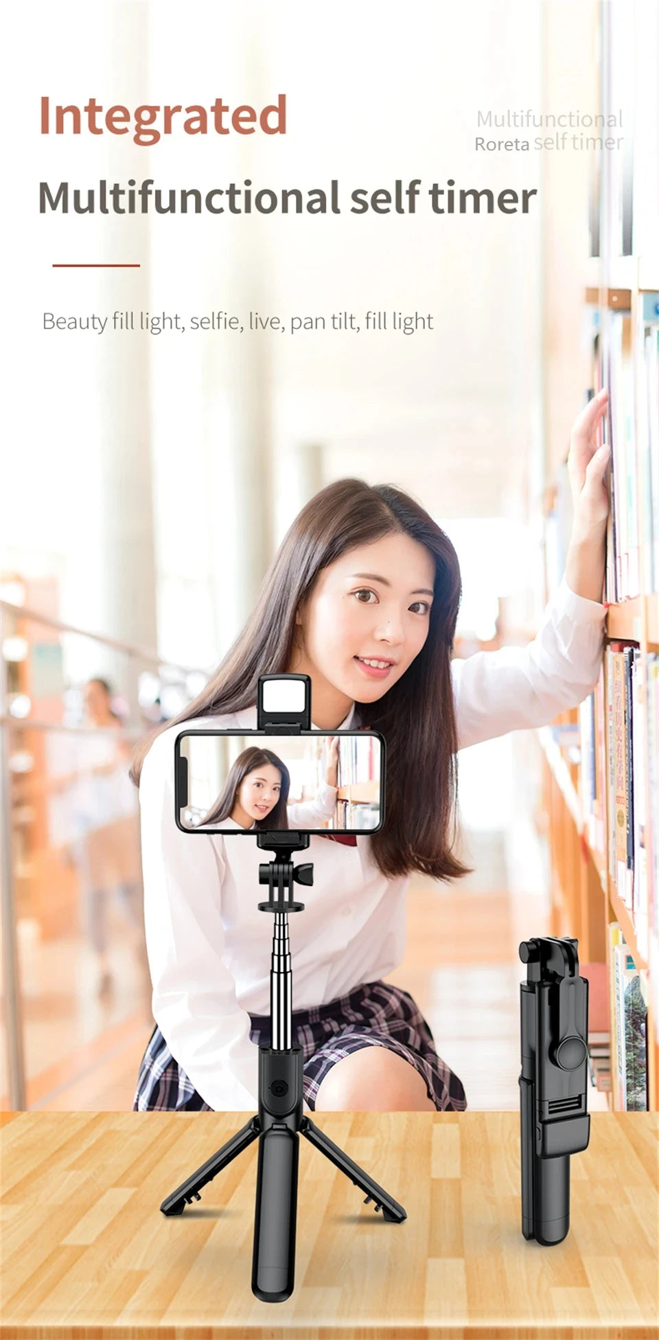 New Tripod for Smartphone Camera, Stand with Bluetooth Shutter and Light, Wireless Selfie Stick Brackets with Phone Holde