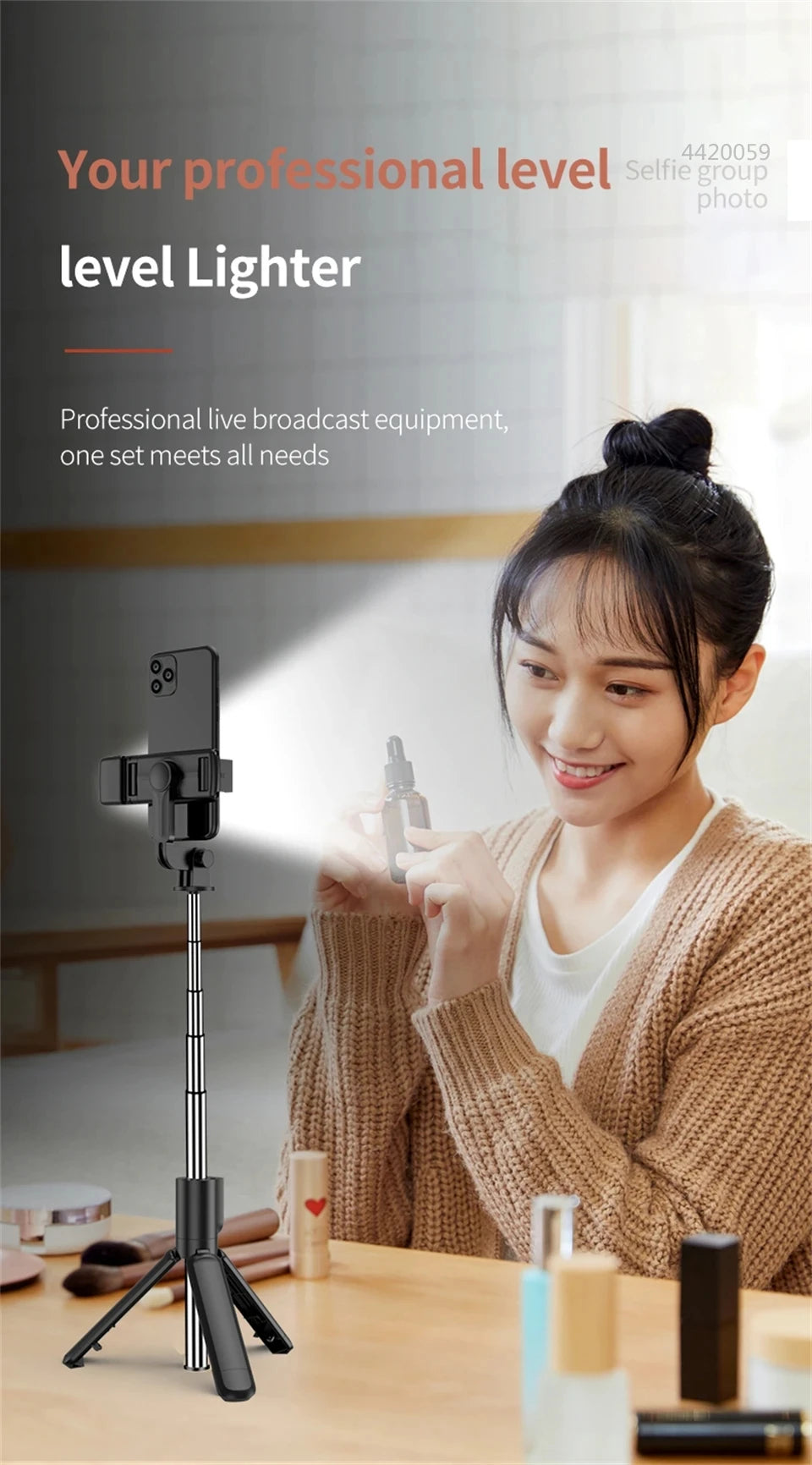 New Tripod for Smartphone Camera, Stand with Bluetooth Shutter and Light, Wireless Selfie Stick Brackets with Phone Holde