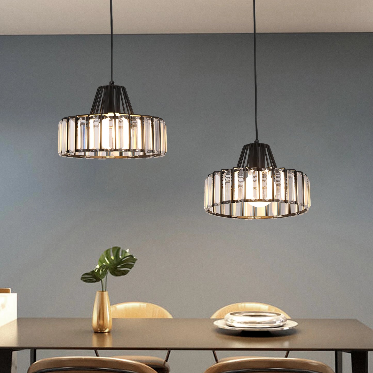 Crystal Pendant Light Modern Chandelier E27/E26 Bulb Luxury Hanging Ceiling Lamp Home Lustre Fixture Dining Table Kitchen Island