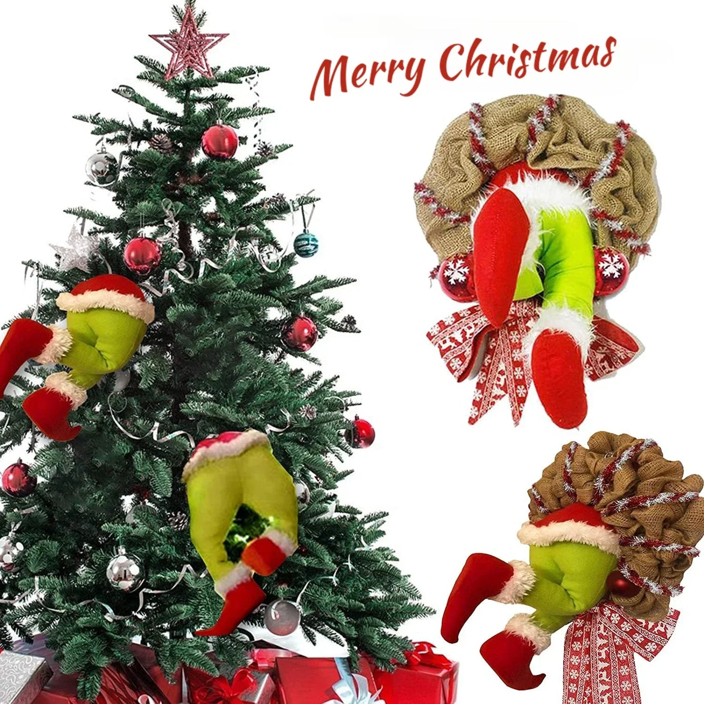 Grinch Leg Wreath Door Hanging - Creative Christmas Décor Plush "The Christmas Thief"