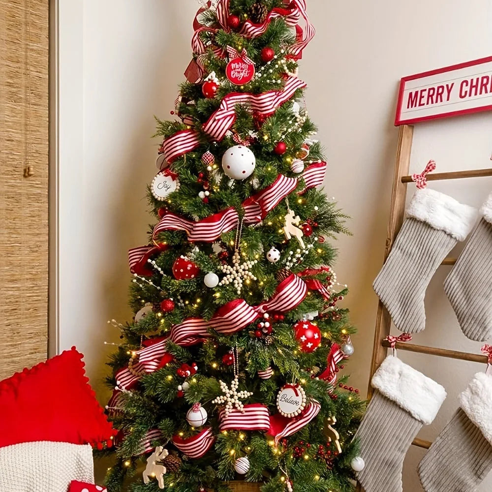 Red White Check Ribbon Gift Packaging & Christmas Tree Bow Decoration