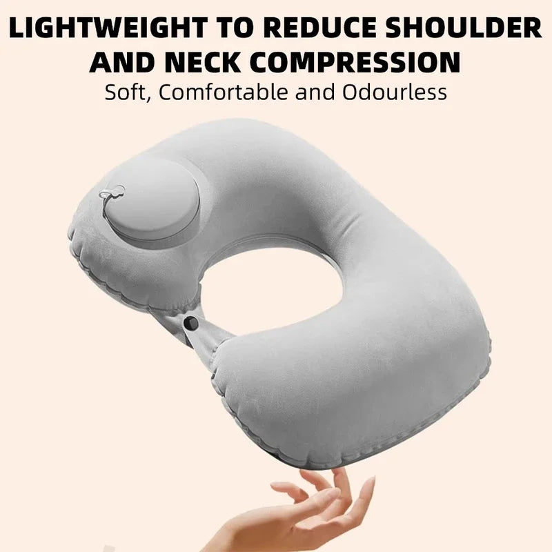 U Shaped Inflatable Travel Pillow Push Pump Portable Air Neck Support Cushion