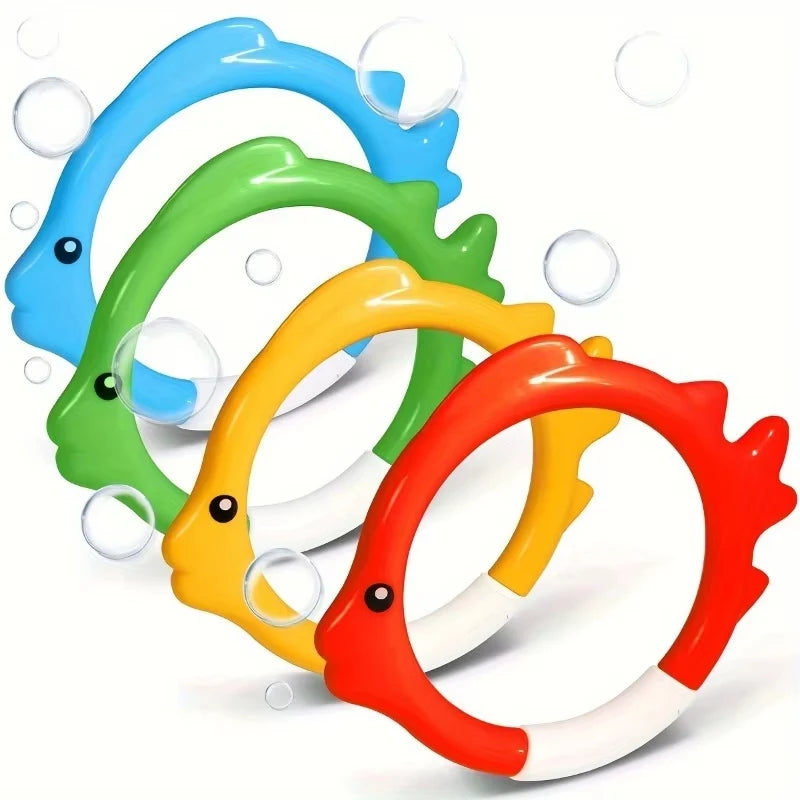 4Pcs Underwater Swim Training Gear With Fish-Shaped Retrieval Rings Diving Rings Set Floatable PVC Pool Toys For Adults/Kids