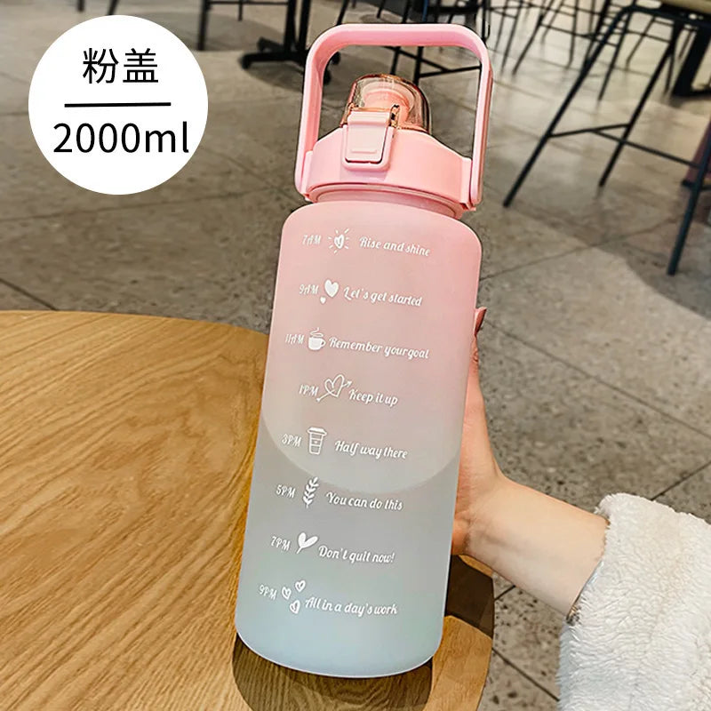 2000ML colourful Sports Water Bottle with Time Marker and Leak-proof Cup