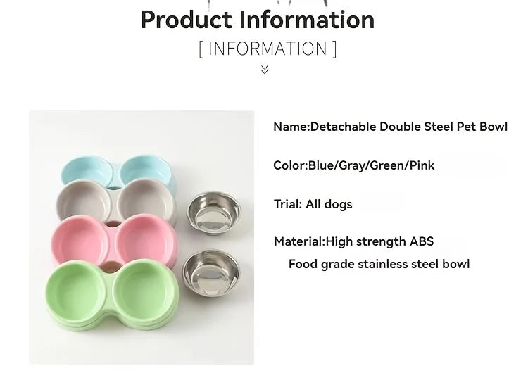 Dual Bowl Stainless Steel Pet Bowls for Dogs and Cats - Non-Skid Base