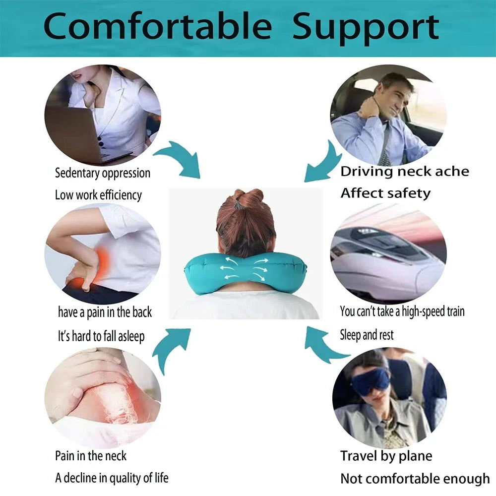 U Shaped Inflatable Travel Pillow Push Pump Portable Air Neck Support Cushion