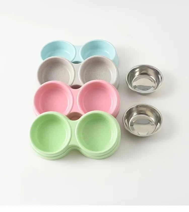 Dual Bowl Stainless Steel Pet Bowls for Dogs and Cats - Non-Skid Base